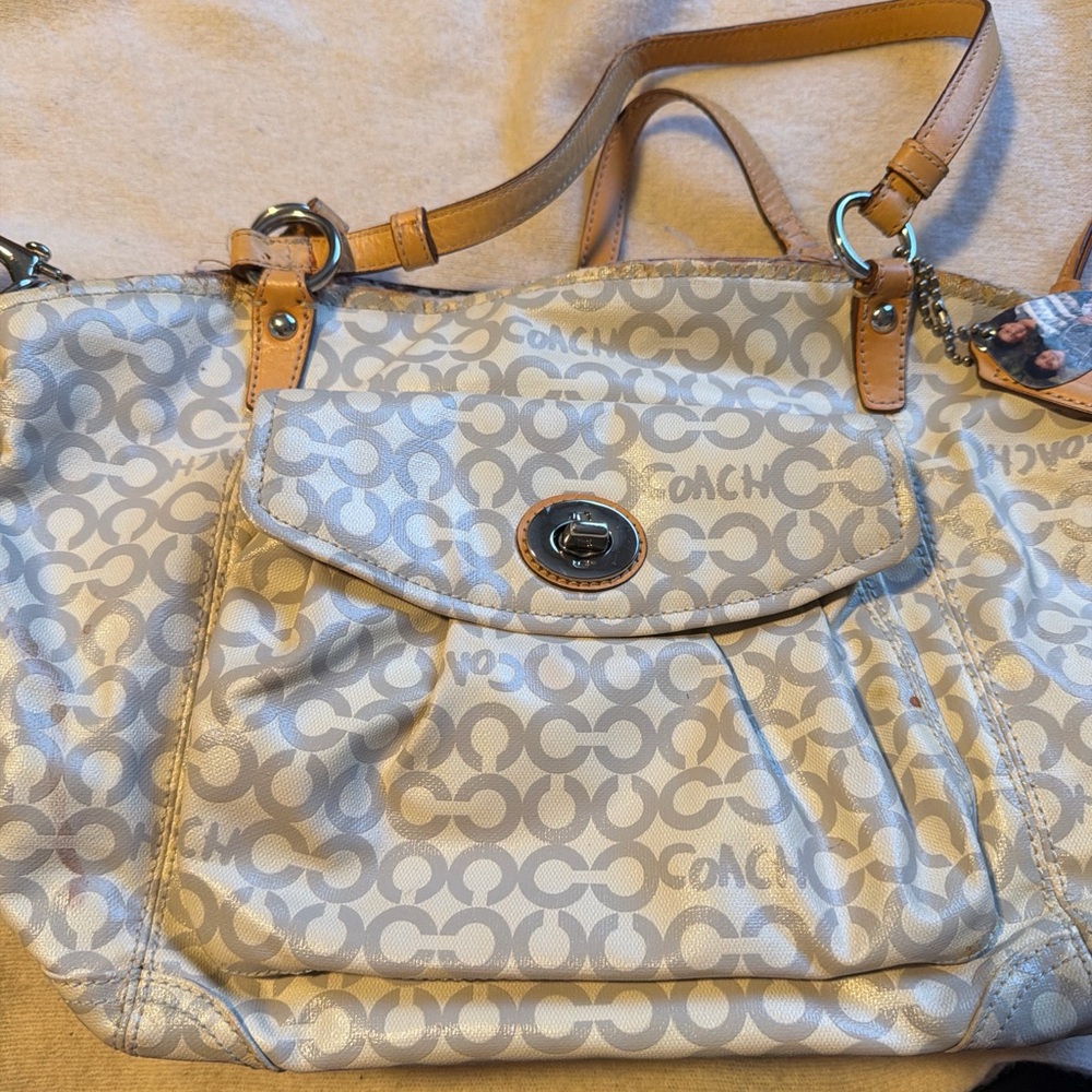 Coach Signature Tote Bag Canvas Leather Tan – Fair Condition